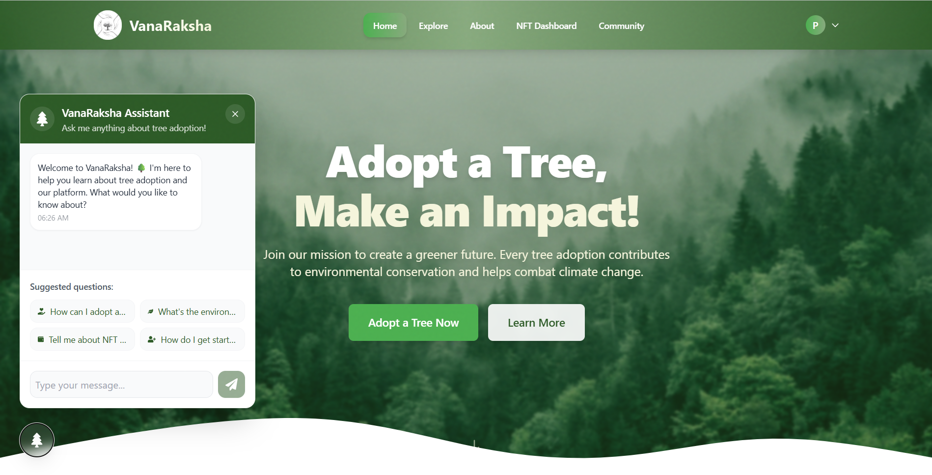 VanaRaksha - Blockchain Tree Adoption Platform Screenshot